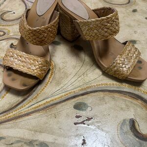 Raffia Block-Heel Slide Sandals